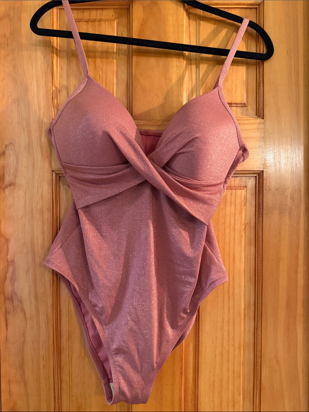 Source Unknown Rose-Powder Shimmer Twist-Front One-Piece
